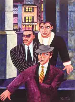 THREE GANGSTERS by Graham Knuttel, oil on canvas, sold Sep 2002