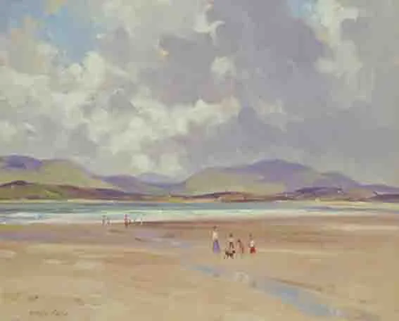 FIGURES ON THE STRAND by Robert Taylor Carson, oil on canvas, sold Sep 2002