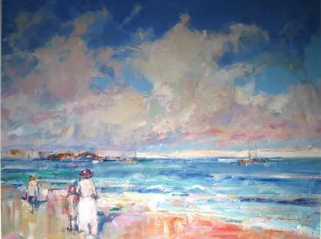 ON THE STRAND by Ken Moroney, oil on board, offered Sep 2002