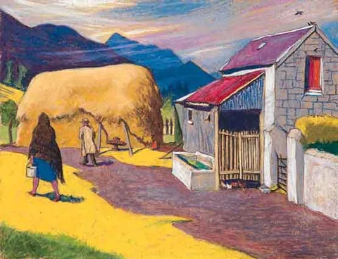 Harry Kernoff, BACK OF ROOKERY NOOK FARM, CARRANTUOHILL MOUNT, KERRY, IRELAND (CIRCA 1943), oil pastel on card