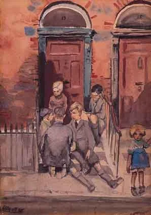 DUBLIN CHILDREN by Harry Kernoff, watercolour, sold Mar 2001