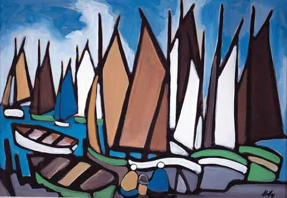 MOORED YACHTS by Markey Robinson, gouache lower right, offered Mar 2001