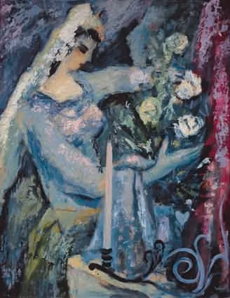 Daniel O'Neill, BRIDE ARRANGING FLOWERS, oil on board