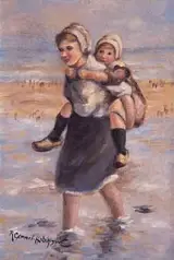 Robert Gemmell Hutchison, RIDING PIGGYBACK - CHILDREN PLAYING BY THE SEA