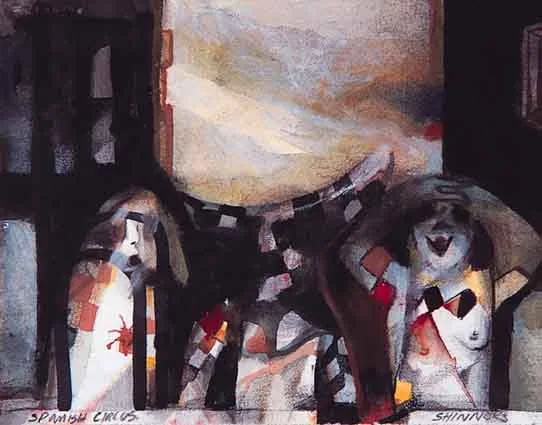 SPANISH CIRCUS by John Shinnors, mixed media (pencil, ink, watercolour) on paper, sold Mar 2001