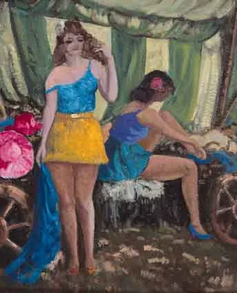 Patrick Leonard, CIRCUS LADIES, oil on board