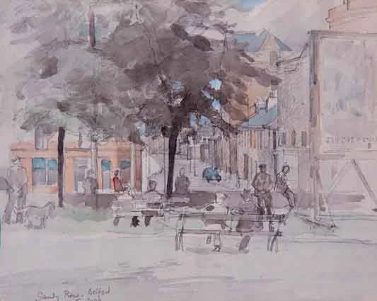 SANDY ROW, BELFAST by Tom Carr, pencil and watercolour, sold Mar 2001