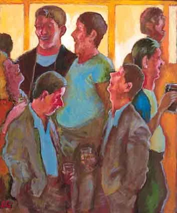 STILL LIFE-BAR SCENE by Simon Garrow, oil on canvas, sold Mar 2001