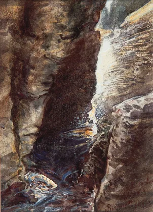 WATERFALL by Sir Robert Staples, 12th Baronet, watercolour, offered Oct 2000