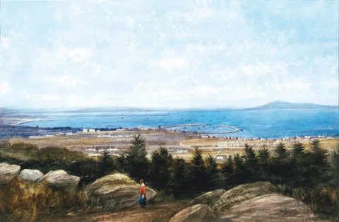 Andrew Nicholl, DUN LAOGHAIRE HARBOUR AND DUBLIN BAY, pencil and watercolour