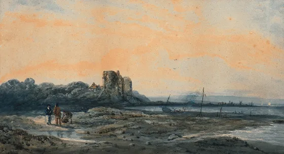 BLACK ROCK CASTLE, DUBLIN BAY by John Laporte, pencil and watercolour, offered Oct 2000