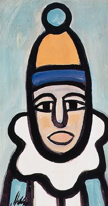 CLOWN by Markey Robinson, gouache on board, sold Oct 2000