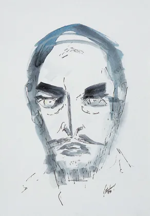 SELF PORTRAIT by J.P. Donleavy, ink and watercolour, sold Oct 2000