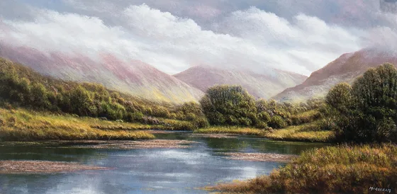 DELPHI VALLEY, COUNTY MAYO by Gerry Marjoram, oil on canvas, sold Oct 2000