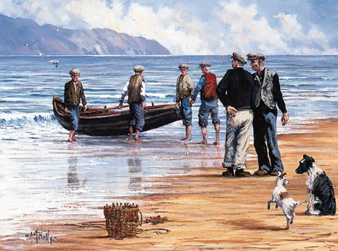 Tony McNally, LAUNCHING THE CURRACH, oil on board
