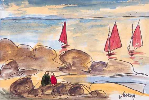 Markey Robinson, SAILING BOATS, pen and watercolour