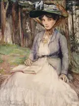 Joseph Poole Addey, PORTRAIT OF A LADY READING OUTDOORS