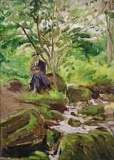 Estella Solomons, SEAMUS READING BY A WOODED STREAM