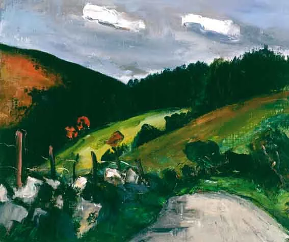 TIBRADDEN ROAD by Peter Collis, oil on canvas board, sold May 2002