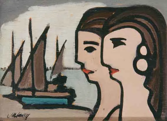 TWO FACES by Markey Robinson, oil on board, sold May 2002