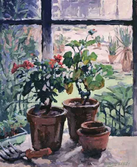 GARDEN WINDOW by Desmond Hickey, oil on canvas board, sold May 2002
