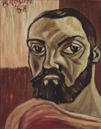 SELF PORTRAIT by Christy Brown, oil on board, offered May 2002