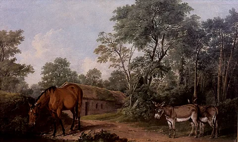 Thomas Roberts, HORSES AND DONKEYS IN WOODED LANDSCAPE, oil on canvas