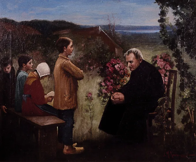THE LESSON by Joseph Malachy Kavanagh, oil on canvas, offered Jun 2000