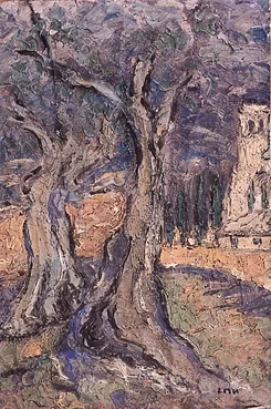 TREES BY A RIVER by Letitia Marion Hamilton, oil on canvas, offered Jun 2000