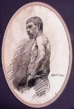 SELF PORTRAIT by Seán Keating, black crayon and pencil, offered Jun 2000