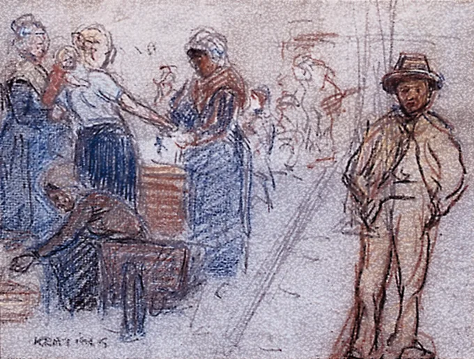 COUNTRY MARKET by Seán Keating, crayon and pencil, offered Jun 2000