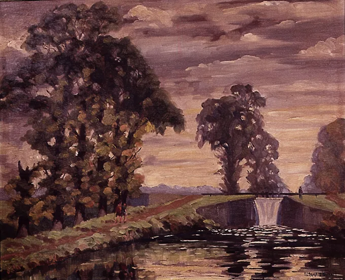 GRAND CANAL DUBLIN by Fergus O'Ryan, oil on board, offered Jun 2000