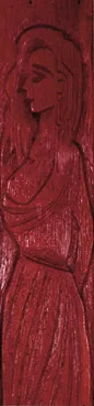 LADY IN RED by Markey Robinson, woodcarving, stained red, offered Jun 2000