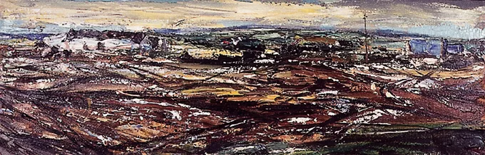 FIELD PATTERNS (SPRING PLOUGHING) by Kenneth Webb, oil on board, sold Jun 2000