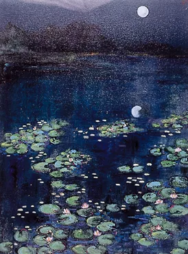 LILY POND by David Gordon Hughes, oil and gold leaf on linen, sold Jun 2000
