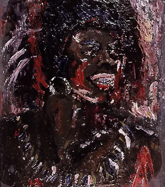 NATIVE WARRIOR by Gladys Maccabe, oil on panel, offered Jun 2000