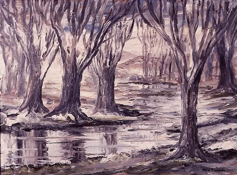 Max Maccabe, REFLECTIONS IN A WOODED LANDSCAPE, oil on board