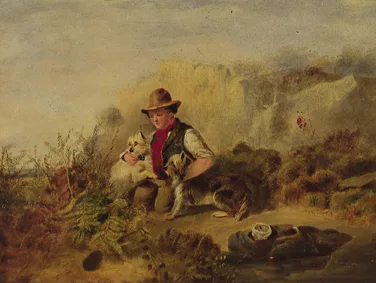 Anne Moling, TERRIERS RATTING, oil on canvas