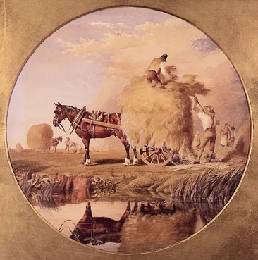 William Fredrick Witherington, THE HARVESTERS, watercolour, tondo 26in. diameter
