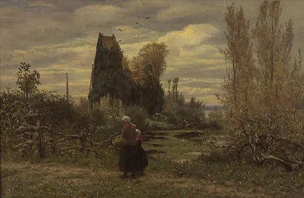 William John Hennessy, A PATH BY A RUIN, oil on panel