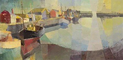 THE HARBOUR by Kenneth Webb, oil on canvas, sold Mar 2000