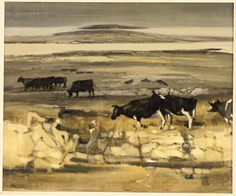 LANDSCAPE WITH CATTLE by Cecil Maguire, oil on board, sold Mar 2000