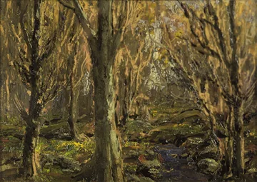 THROUGH THE TREES by James Humbert Craig, oil on board, sold Mar 2000