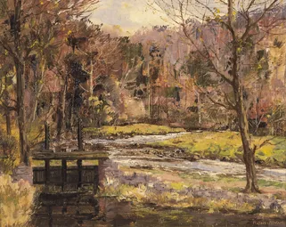 THE DODDER AT DARTRY by Fergus O'Ryan, oil on board, sold Mar 2000