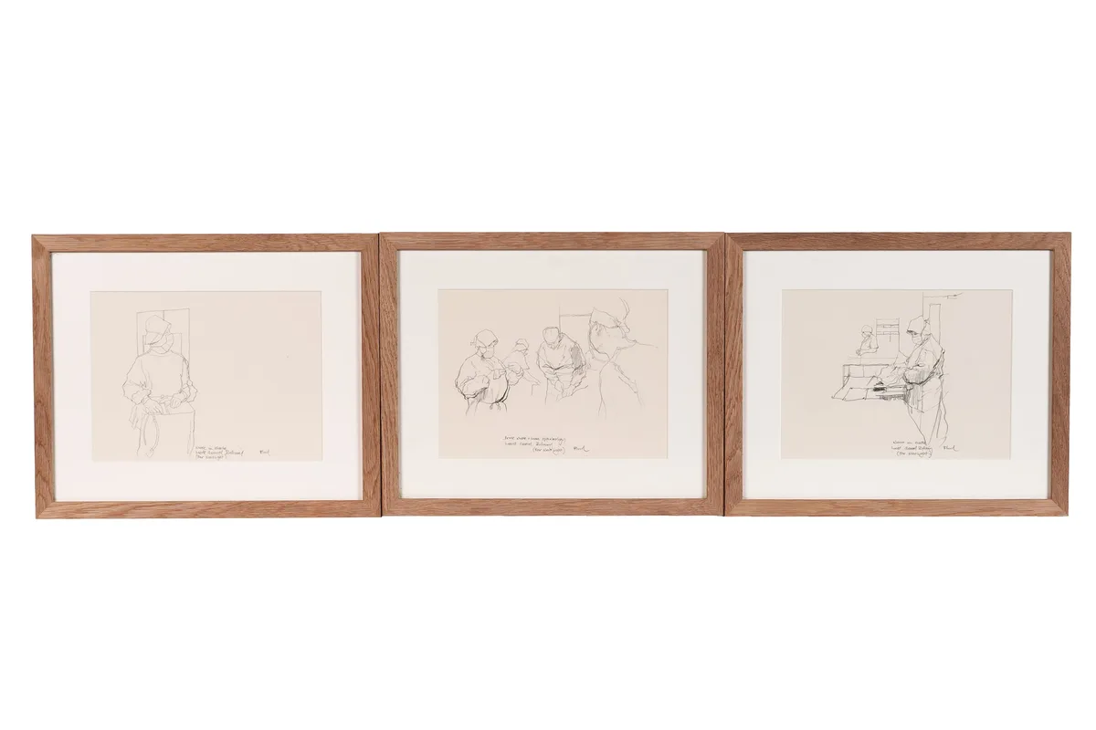 Three studies by Alan Flood, etching, sold Jun 2026