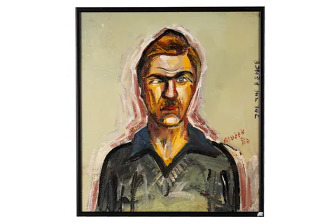 Antoni Sulek, Joe the Fence, oil on wallpaper