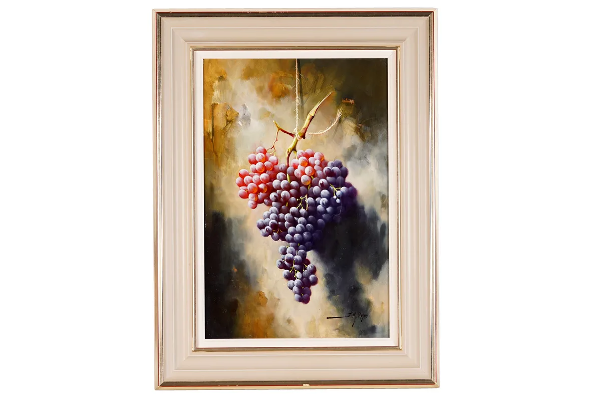 J M Reyes, Racimo de Uvas Rojas, oil on board