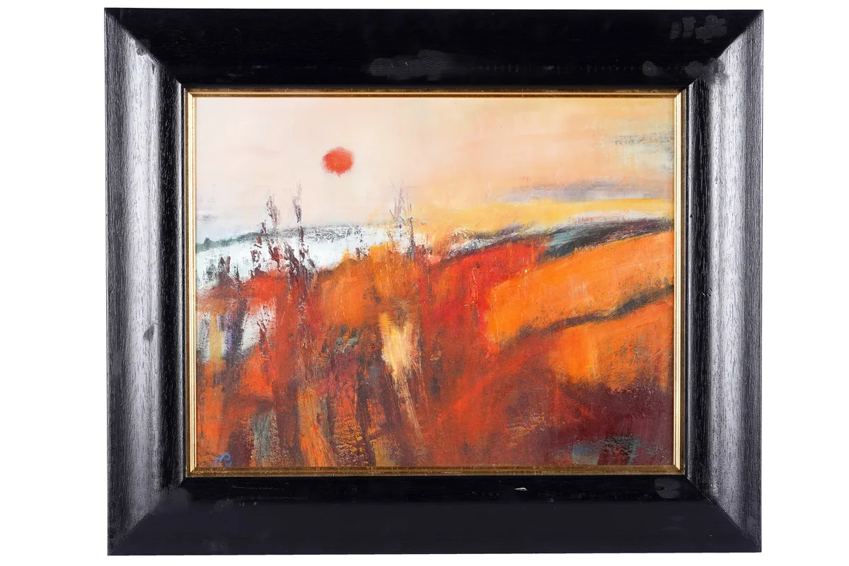 May Byrne, A landscape at sunrise, oil on board