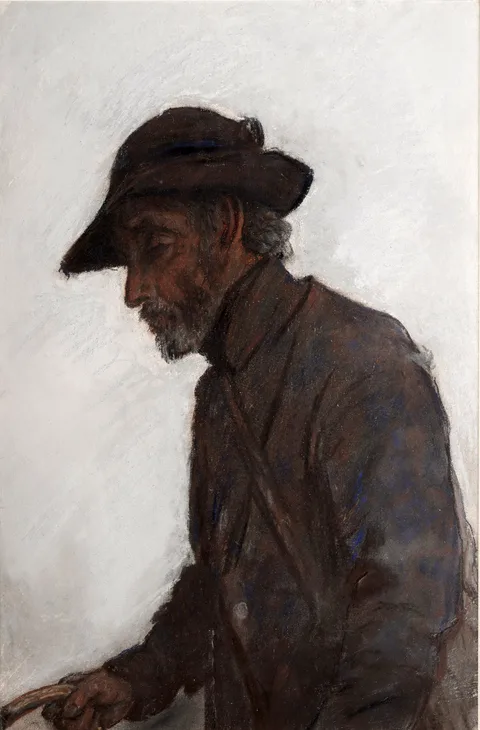 George Sherwood Hunter, Old man in a jacket and hat, pastel on paper