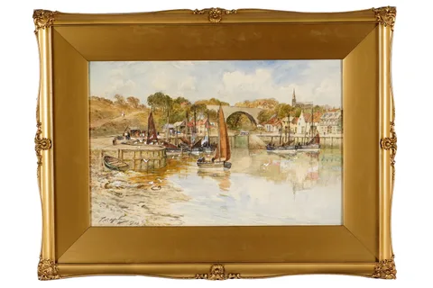Thomas Swift Hutton, Harbour scene, watercolour